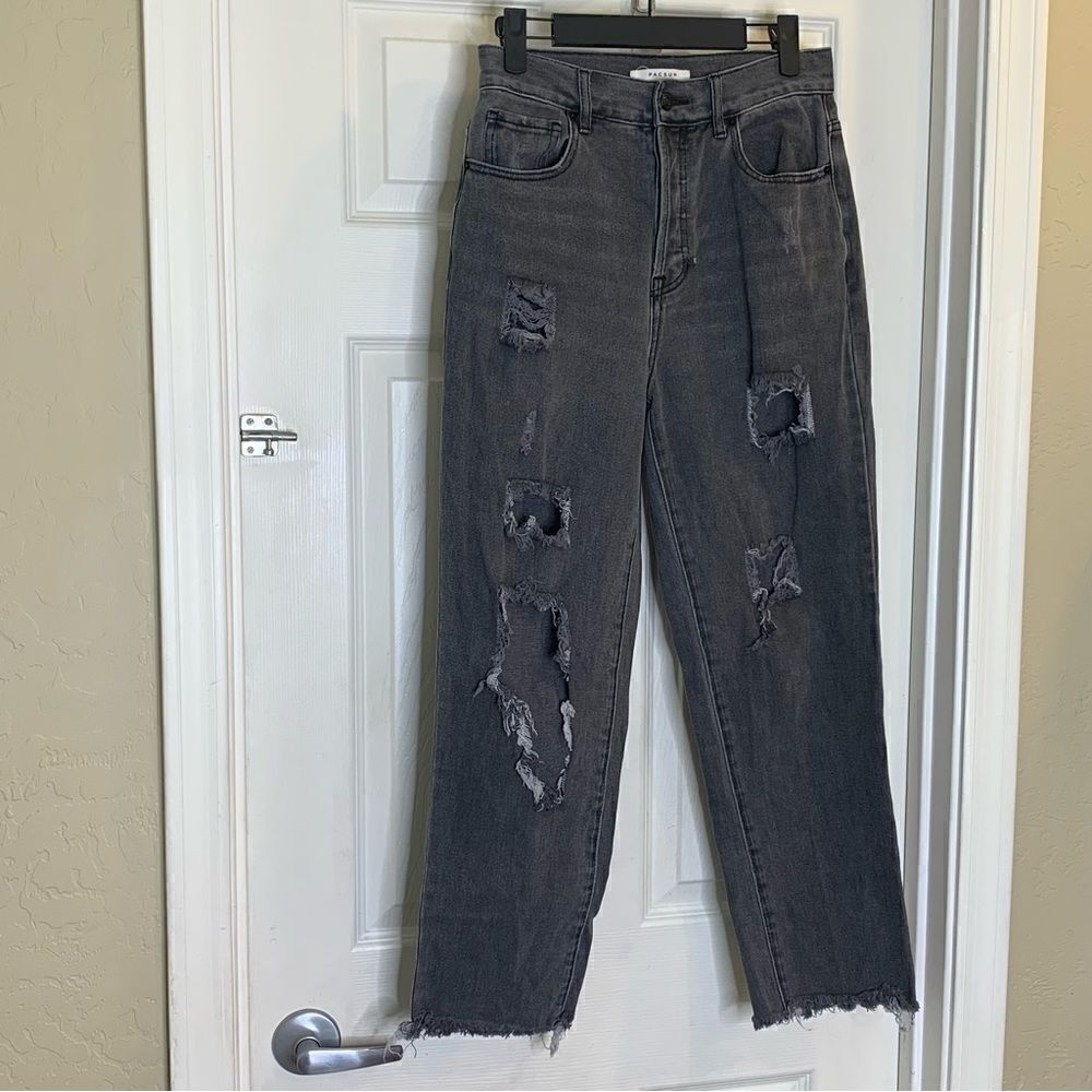 Pacsun Distressed High Rise Straight Jeans Charcoal Size 26